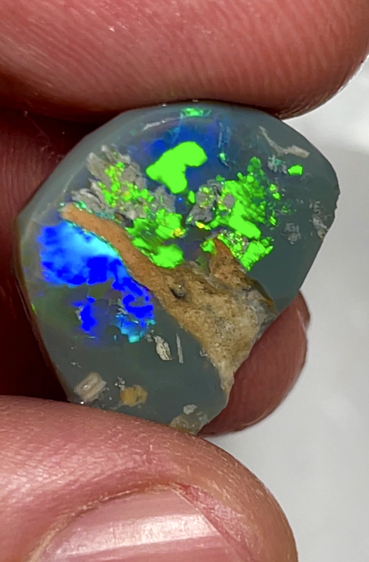10.75cts Lightning Ridge Dark Opal Rub gorgeous very bright greens/ Blues 20.000 x 17.000 x 3.000 mm SKU#1798