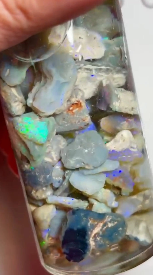 Knobby Seam & Fossil Potch & Colours 345.00cts Lightning Ridge lots colour to Gamble 23x17x5 to 8x6x3 mm Jar not included  SKU#RLN013