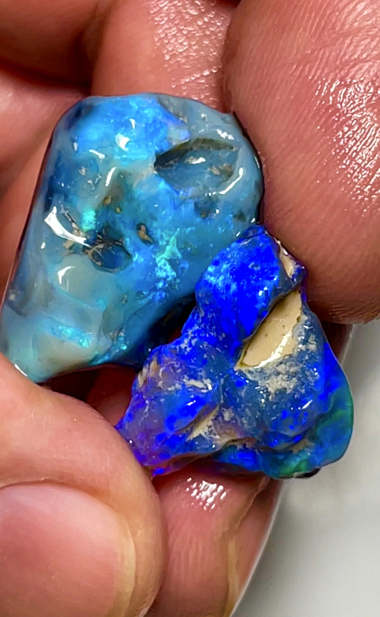 26cts Lightning Ridge Untouched Dark Seam Opal rough gorgeous Blues /Greens 22x18x7 & 18x15x8mm SKU#2626