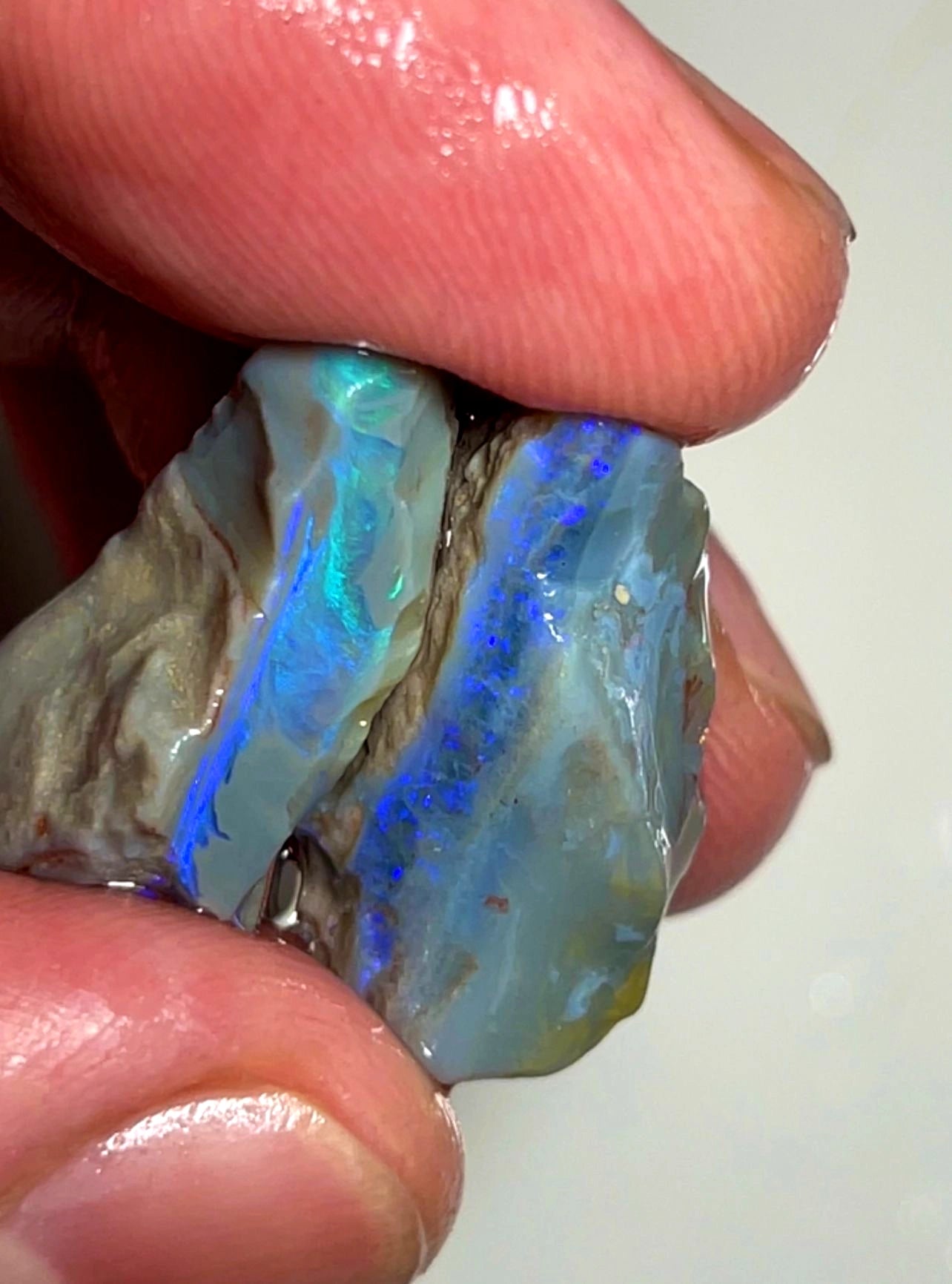26cts Lightning Ridge Rough Opal Pair Dark Seams nice Blue/Green fires 24x12x8mm & 24x12x6mm SKU#0272