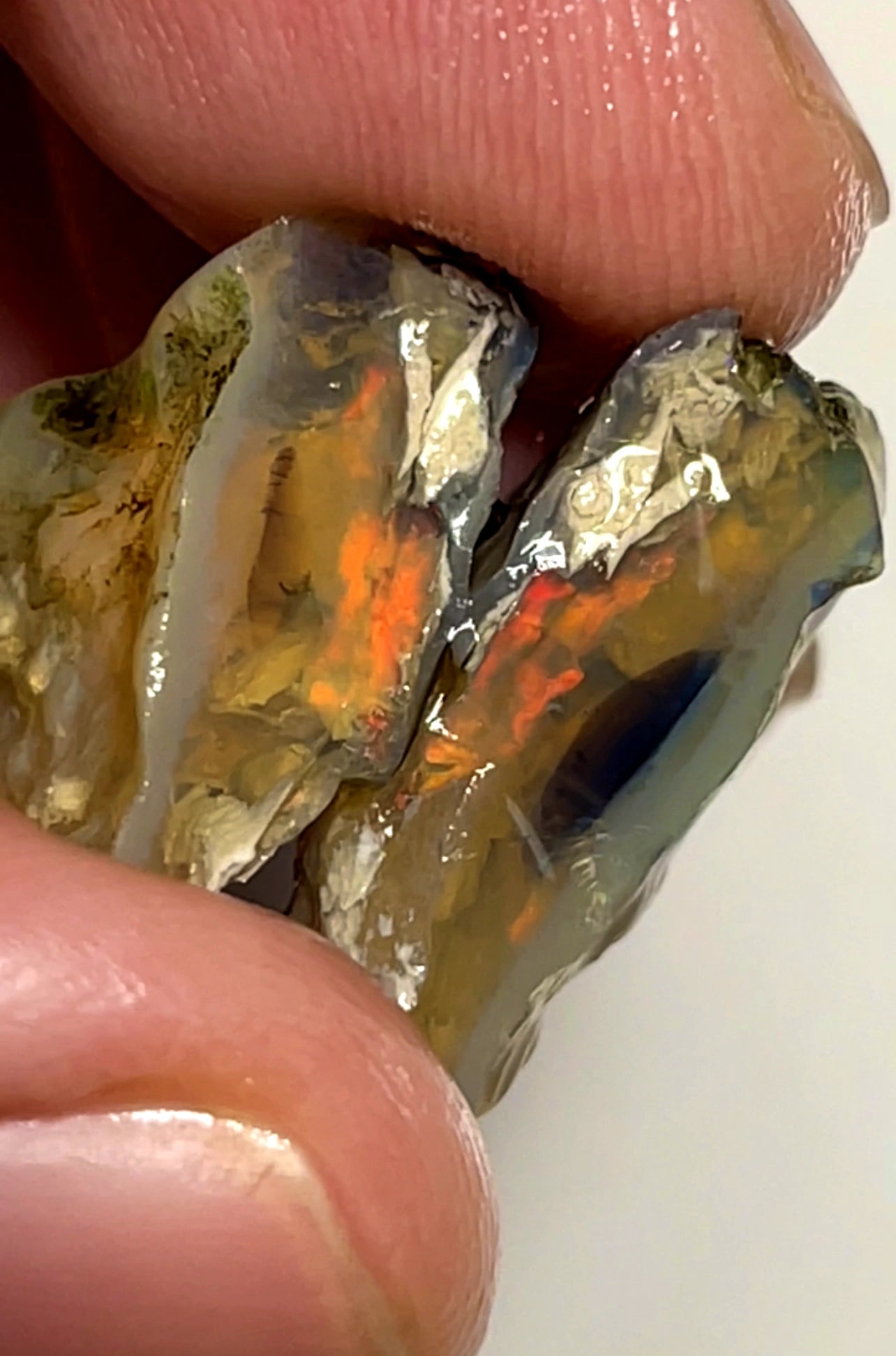 22cts Lightning Ridge Rough Opal Crystal Knobby Split Pair Orange Dominant bars 22x10x7mm & 18x15x6mm SKU#2868
