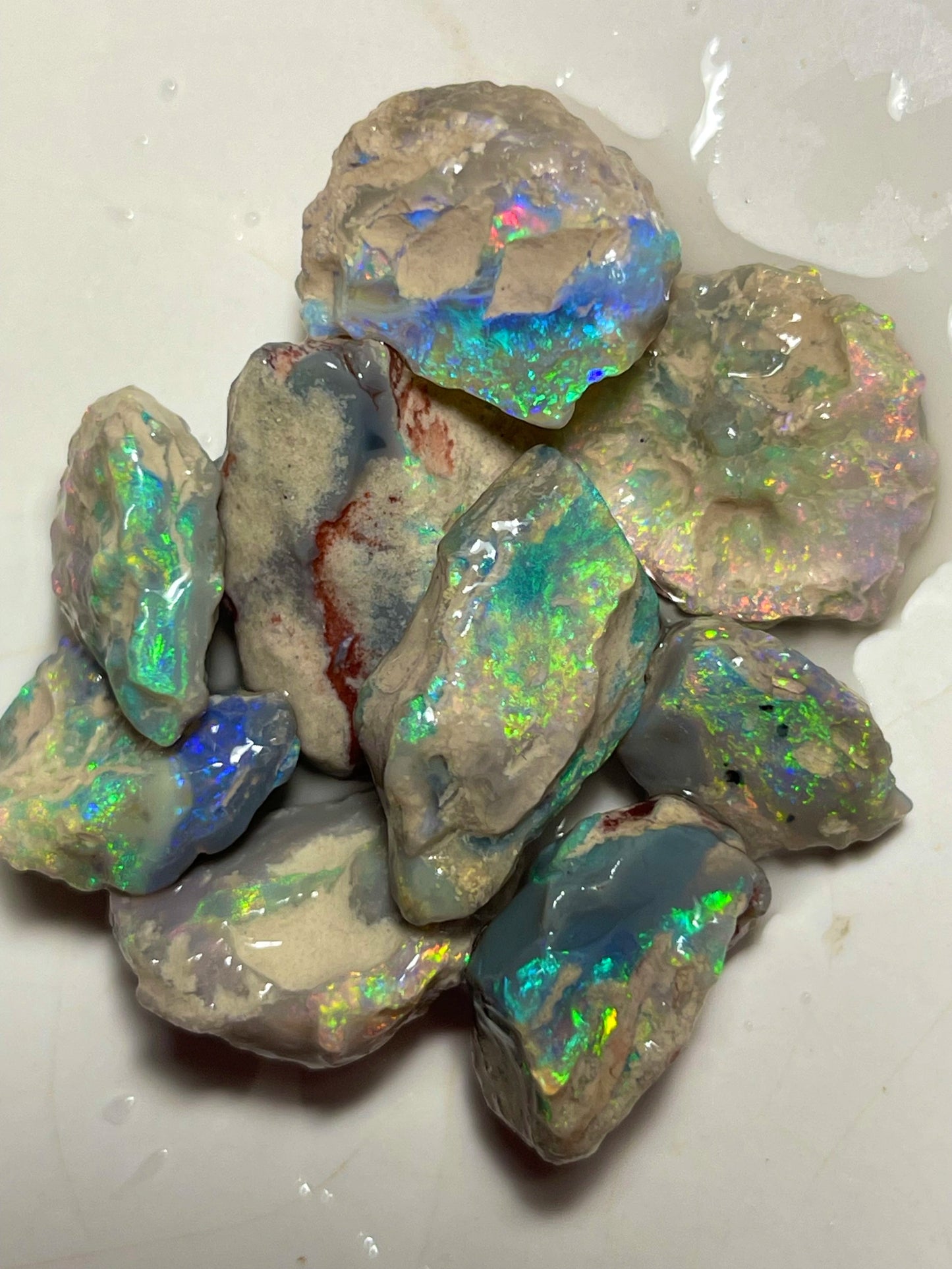 Bright Multicolour knobby & Seam opal formations 93.75cts Lighting Ridge Lots of potential to cut 24x16x7mm to 14x14x5mm SKU#RLN015