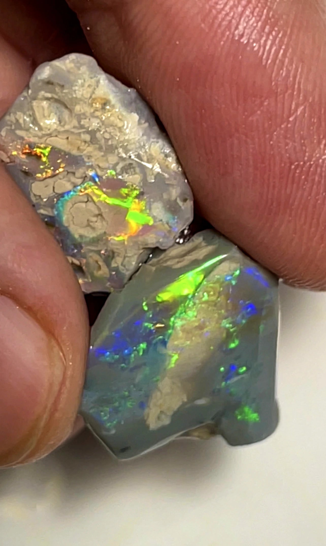 17cts Lightning Ridge Rough Rubs Opal Dark Knobby Pair Vibrant Multifires 20x16x4mm & 20x14x3mm SKU#2864