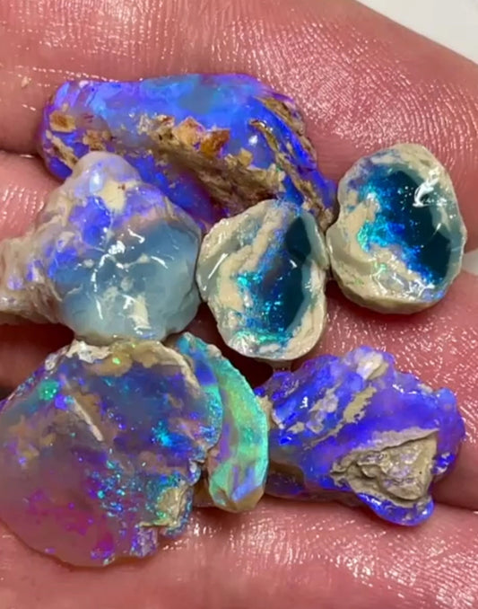 Handful of Gorgeous Black & Dark Lighning Ridge rough opal 44.50cts Bright Colourful materiel with lots of potential 24x11x7mm to 12x9x6 mm SKU#RLN005