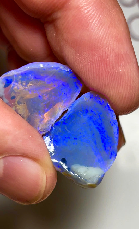 34cts Lightning Ridge Big Dark knobby rough opal split pair gorgeous blue fires  20x15x12mm & 20x15x6mm  SKU#2629