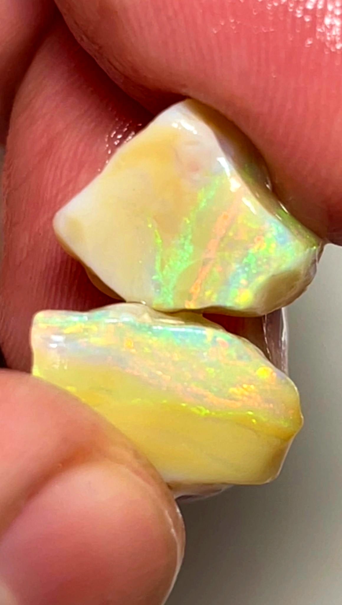 12.75cts Lightning Ridge Rough Opal Crystal Seam Bright gorgeous Multifires 15x9x7mm & 10x9x8mm SKU#0662