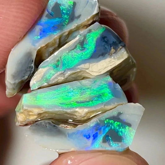 30cts Lightning Ridge Rough Opal Dark Crystal Gem Seam Splits with exotic Multifire  29x14x5 to 17x15x5 mm 9854