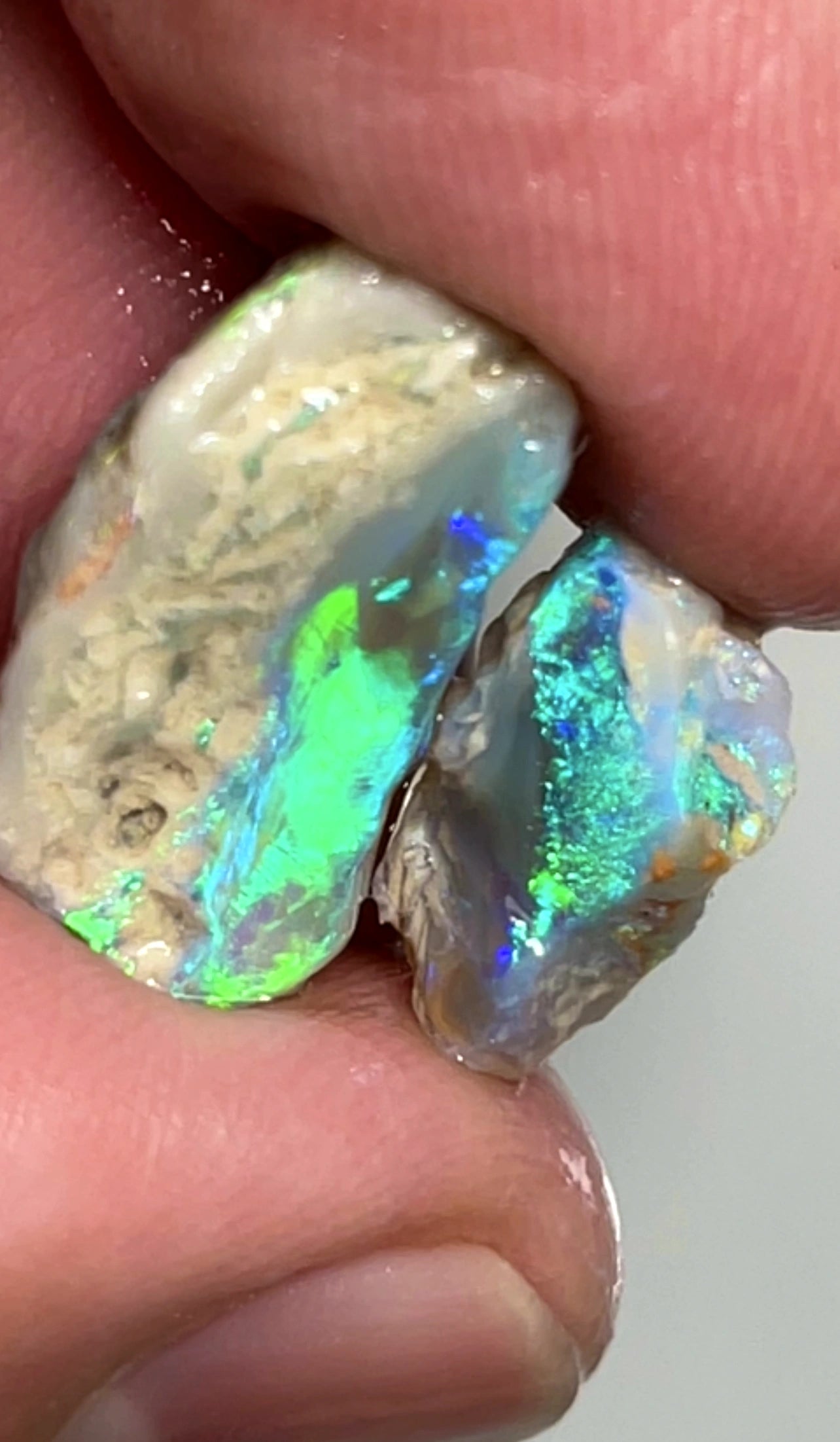 11.50cts Lightning Ridge Rough Opal Crystal Knobby Pair to Carve Vibrant Multifires 20x10x8mm & 12x5x4mm SKU#0268