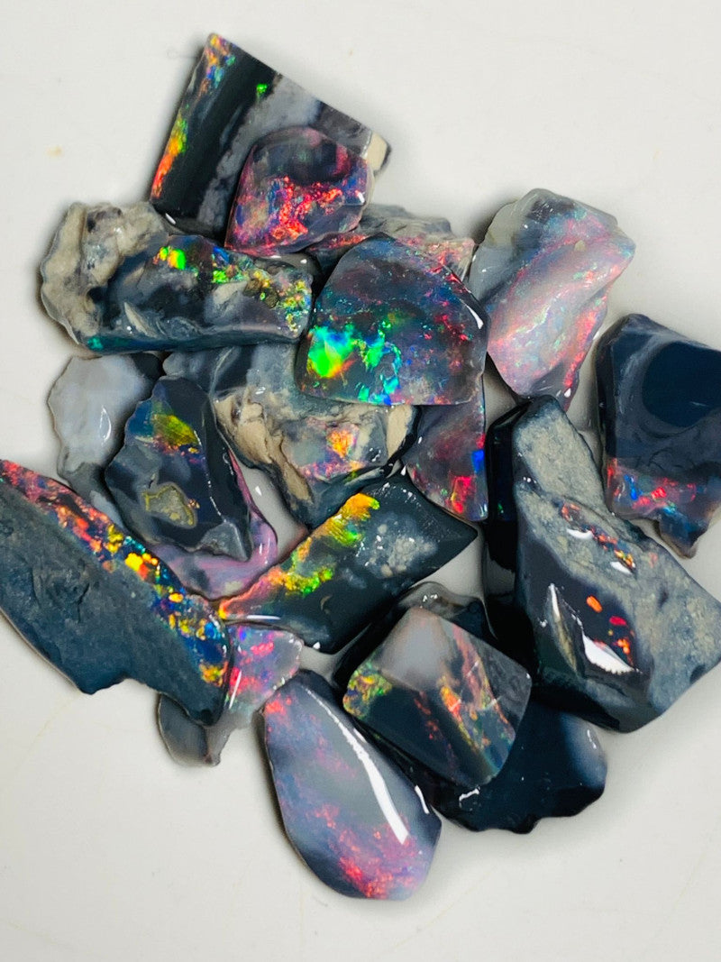 52cts Mulga Black & Dark Opal Rubs Rough Stunning & gorgeous Bright Reds & Multifires 22x12x4mm to 9x8x2mm  SKU#6969