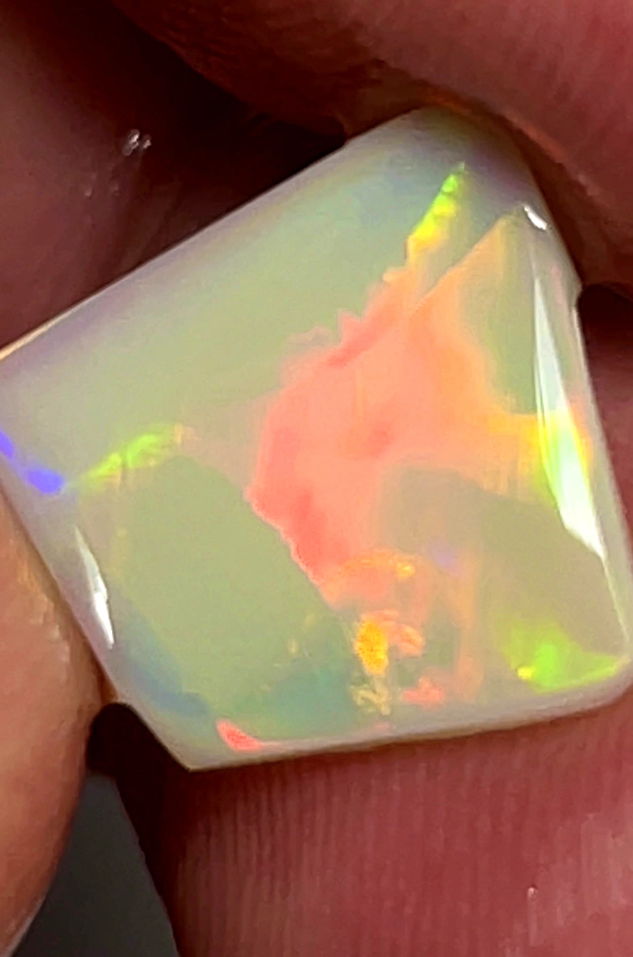 2.45cts Lightning Ridge Rub Opal gorgeous Broad zones of Flagstone pattern Top multifires 17x11x2mm  SKU#7601