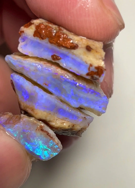 49cts Coober Pedy Rough Seam Opal pair of splits Crystal with gorgeous bright colours 24x20x5 to 17x12x7mm SKU#9462