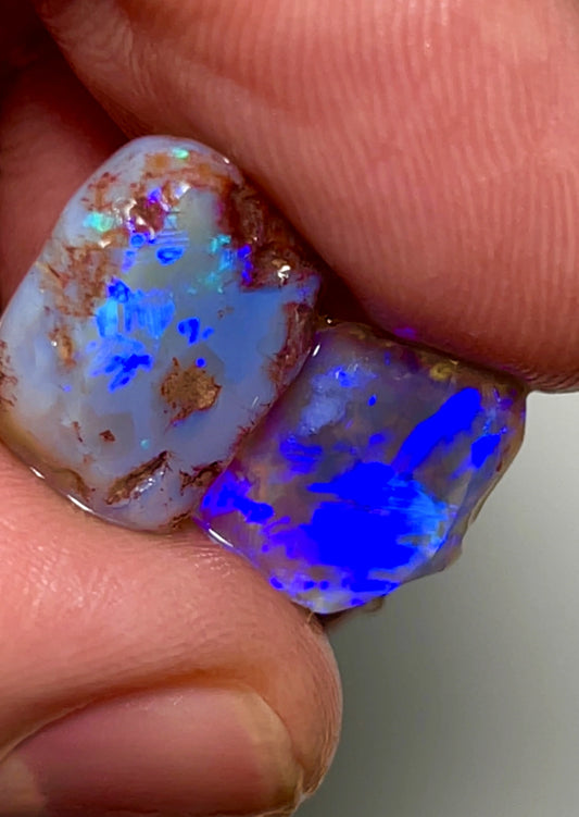 12.75cts Lightning Ridge Dark Crystal Opal Rub / rough pair Bright gorgeous Blues 15x11x6 & 12x10x4mm  SKU#1790