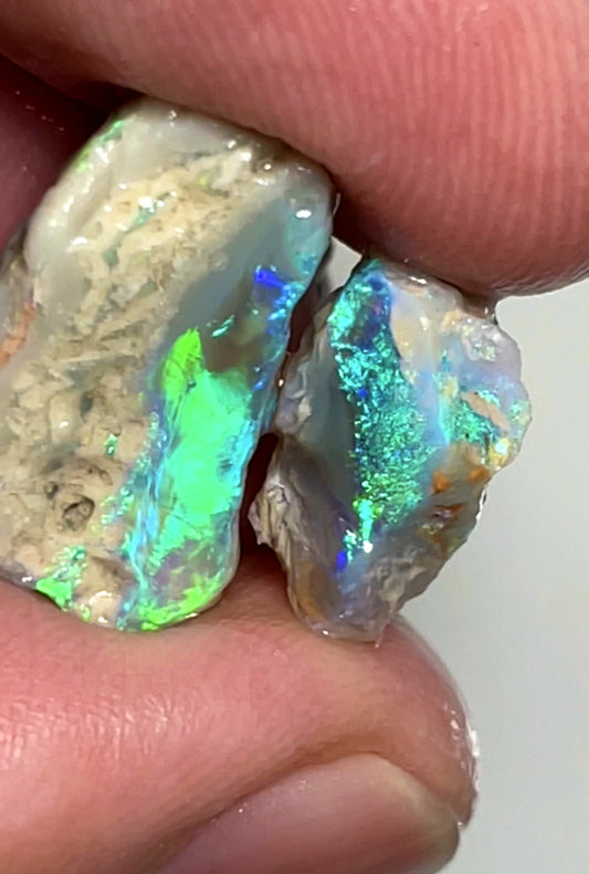 11.50cts Lightning Ridge Rough Opal Crystal Knobby Pair to Carve Vibrant Multifires 20x10x8mm & 12x5x4mm SKU#0268