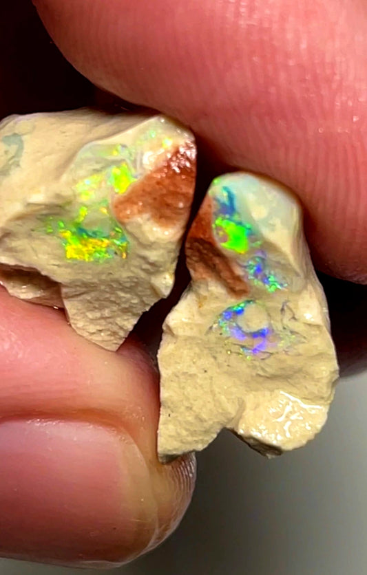 17.25cts Lightning Ridge Rough Opal Knobby Split Pair Bright Yellow dominant fires 19x15x10 & 15x12x10 mm SKU#1889