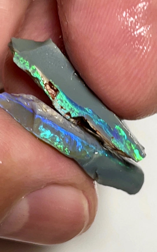 13.5cts Lightning Ridge Rough Opal Dark Seam gorgeous Bright bars 25x10x3mm & 25x7x4mm SKU#7273