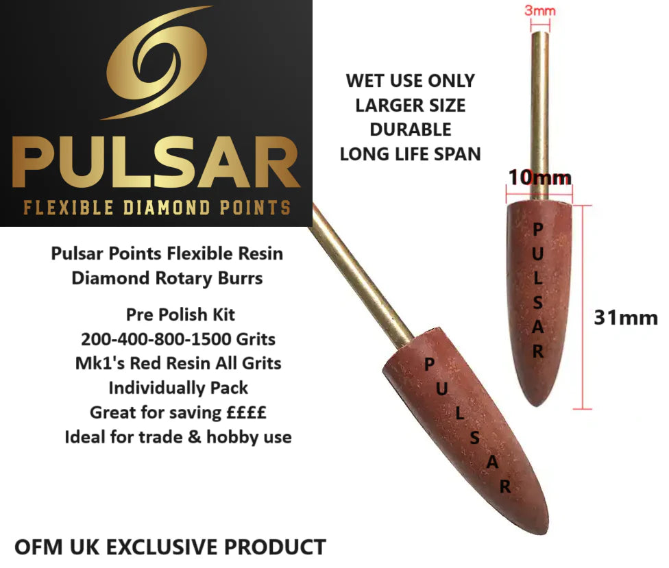 PULSAR DIAMOND™ RESIN CARVING POINTS LAPIDARY BURRS FOR DREMEL & ROTARY TOOLS 3MM SHAFT POLISH SET 200-400-800-1500 GRITS