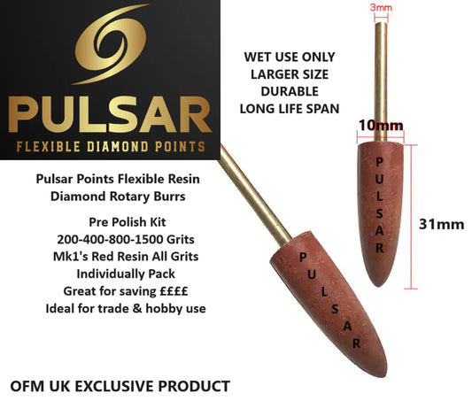 PULSAR DIAMOND™ RESIN CARVING POINTS LAPIDARY BURRS FOR DREMEL & ROTARY TOOLS 3MM SHAFT POLISH SET 200-400-800-1500 GRITS