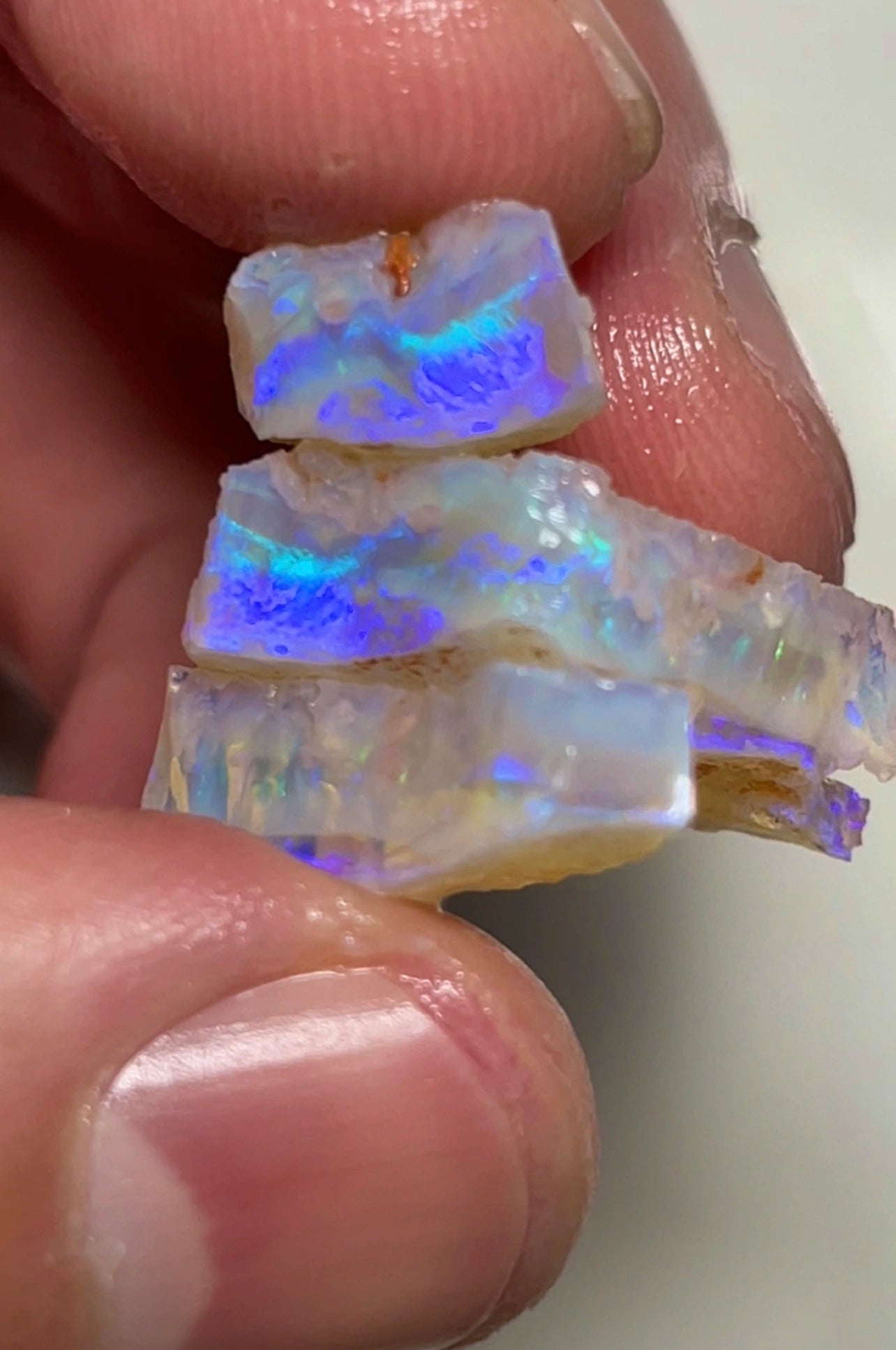 28cts Coober Pedy Rough Seam Opal split Crystal Clean bars with gorgeous bright colours 18x17x6 to 12x8x6mm SKU#9449