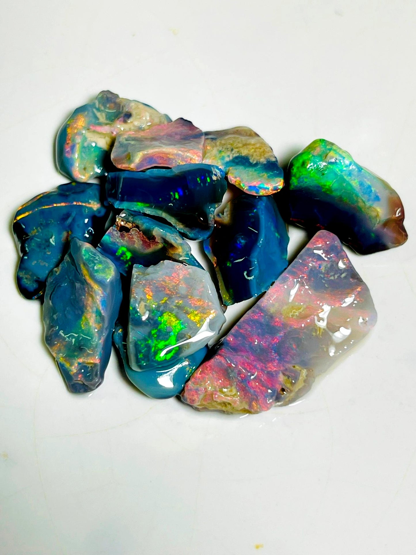 58cts Lightning Ridge Rough Opal Black Dark Seams Gorgeous Reds & Bright Multi colours 27x12x5mm to 11x10x2mm SKU#0899